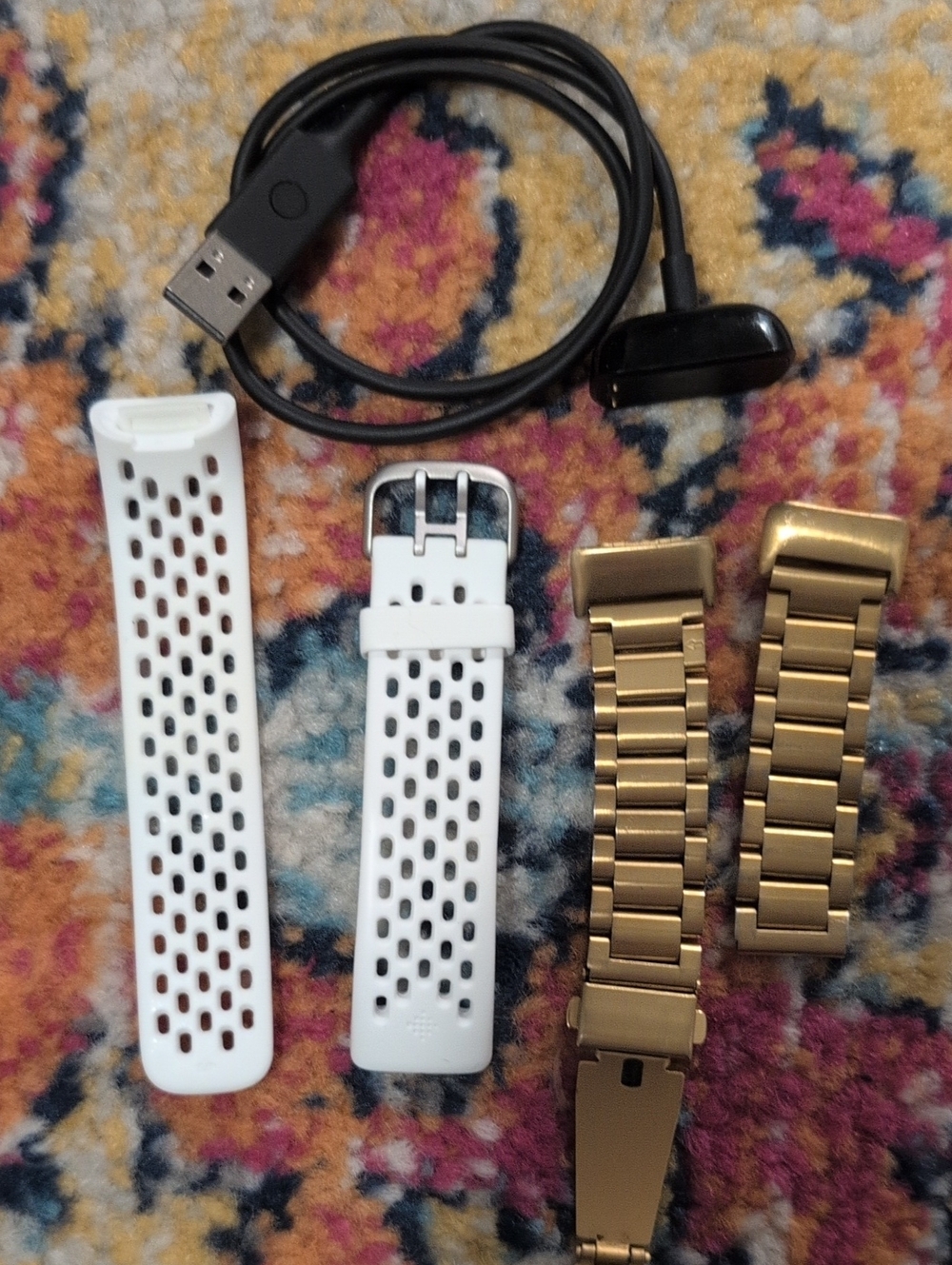 White Silicone Band & 2 Gold Stainless Steel Replacement Smartwatch Bands